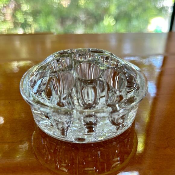 Vintage Clear Glass Flower Frog – 3” Round Floral Arranger - Picture 1 of 8
